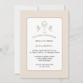 Convites Trendy First Communion Tan Stripes com Chalice