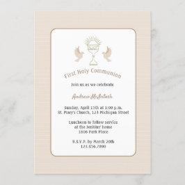 Convites Trendy First Communion Tan Stripes com Chalice