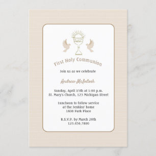 Convites Trendy First Communion Tan Stripes com Chalice