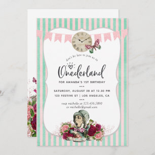 Convites Trendy floral Vintage Alice No Aniversário De Oned
