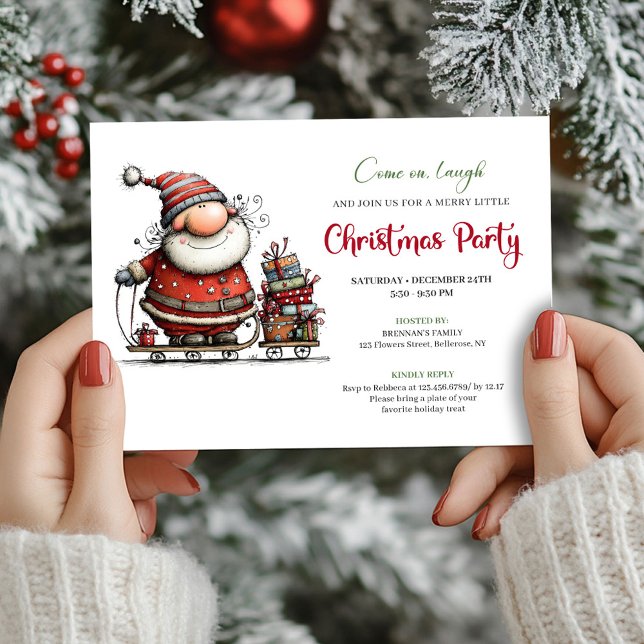 Convites Trendy Funny Santa Minimalist Christmas Party  (Trendy Funny Santa Minimalist Christmas Party Invite)