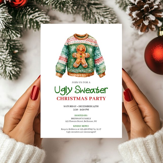 Convites Trendy Funny Ugly Sweater Holiday Card Design (Trendy Funny Ugly Sweater Holiday Card Design)