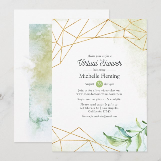 Convites Trendy Geométrico Virtual Baby ou Chá de panela (Frente/Verso)