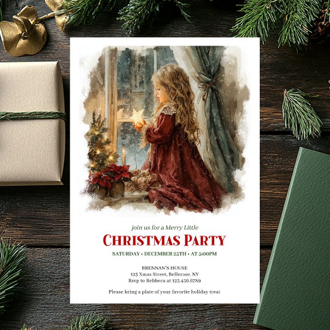 Convites Trendy girl awaits Santa digital Christmas invite (Trendy girl awaits Santa digital Christmas invitation)