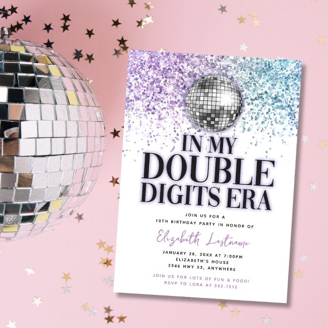 Convites Trendy Glitter Disco Dois Dígitos Era Aniversário (Criador carregado)