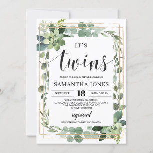 Convites Trendy Greenery, floral suculento, chá de fraldas
