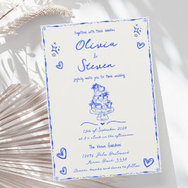 Convites Trendy Hand Drawn Casamento Azul Quirky Scribble