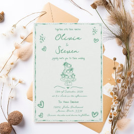 Convites Trendy Hand Drawn Quirky Scribble Sage Wedding