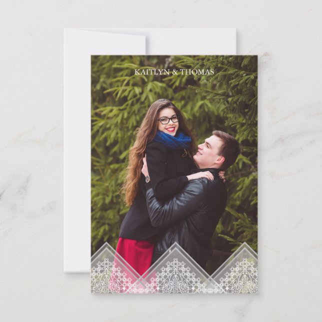 Convites Trendy Lace Transparency Wedding Photo Instant (Frente)