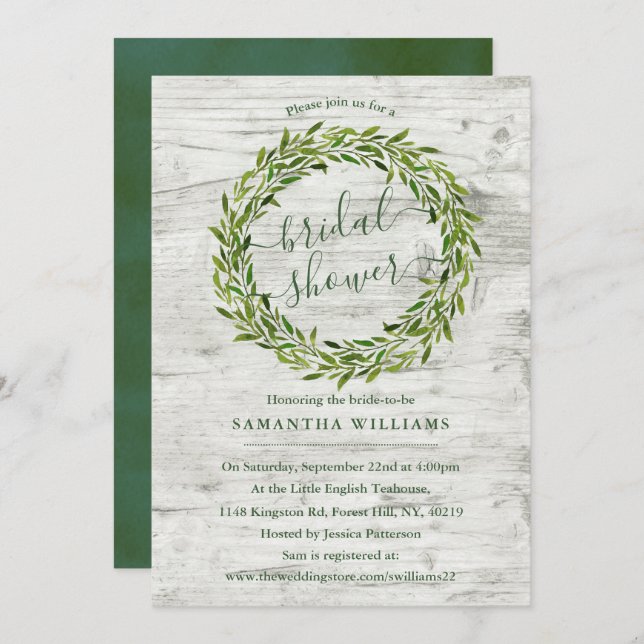 Convites Trendy Laurel Wreath Greenery Chá de panela (Frente/Verso)