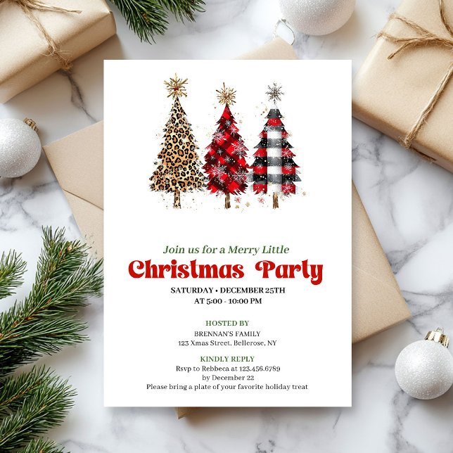Convites Trendy leopard and buffalo Christmas tree invite (Trendy leopard and buffalo Christmas tree invite)