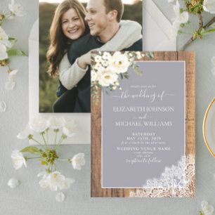 Convites Trendy Light Cinza Rustic Wood Script Foto Casamen