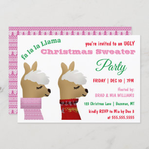 Convites Trendy Llama Pink Christmas Sweater Party