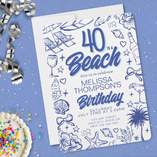 Convites Trendy Mão Desenhada 40 É Um Aniversário De Praia