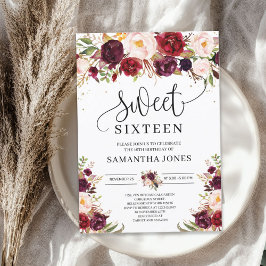 Convites Trendy marsala burgundy blush floresce 16