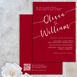 Convites Trendy Minimalist Script Burgundy Wedding
