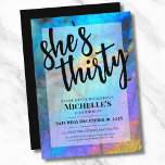 Convites Trendy Modern aniversário de 30 anos Party<br><div class="desc">Você pode mudar para qualquer ano de aniversário! 30, 40, 50 ou mesmo para crianças pequenas! O atordoante e colorido arco-íris abraçado com uma fotografia de pedra labradorita torna o pano de fundo perfeito para uma design simples e moderna. Esta é uma armação de um cristal labradorite natural real com...</div>