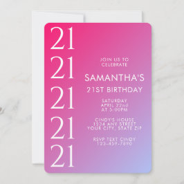 Convites Trendy Modern Bold Pink Gradient 21st Birthday