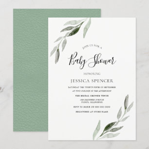 Convites Trendy Modern Green Leaf Chá de fraldas Convide