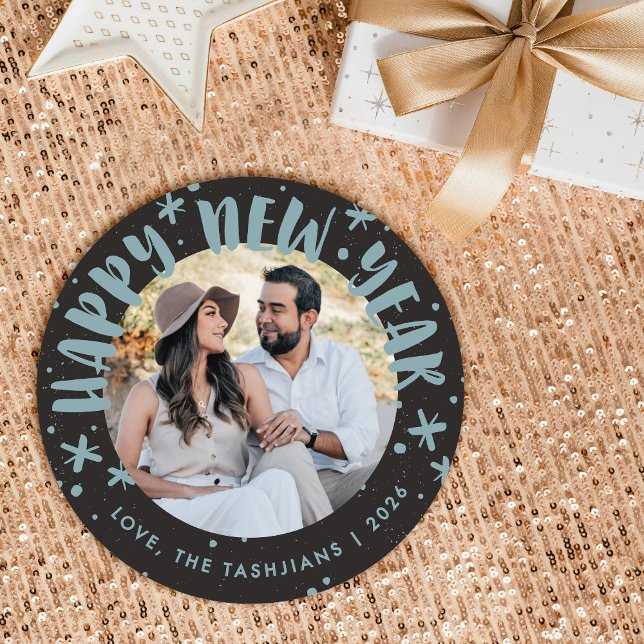 Convites Trendy Modern Handwritten New Year Photo Card (Criador carregado)