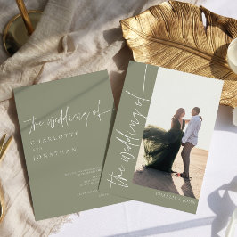 Convites Trendy Modern Photo Sage Green Wedding
