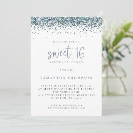 Convites Trendy Peacock Blue Glitter Sweet 16 Aniversário