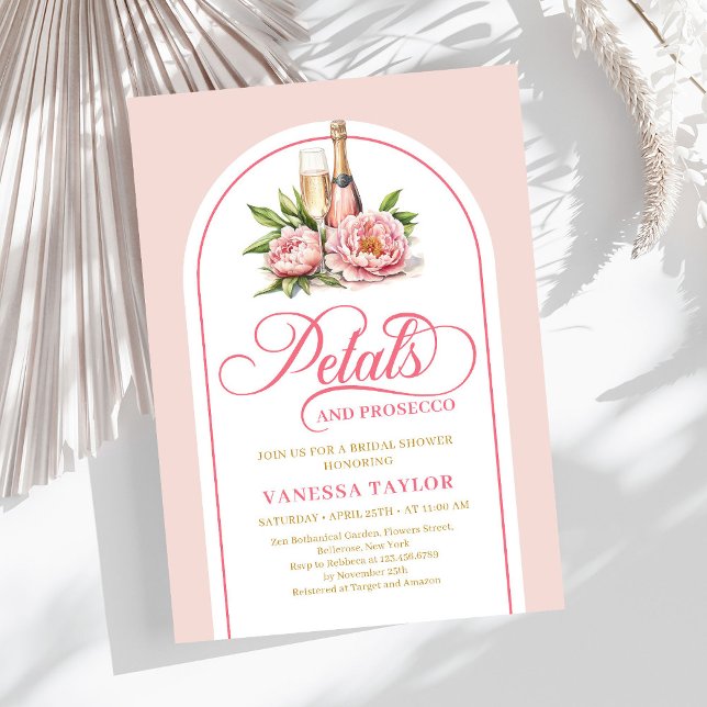 Convites Trendy petals and prosecco blush and gold invite (Trendy petals and prosecco blush and gold invite)