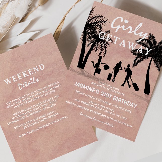 Convites Trendy Pink Girly Getaway No Fim de Semana de Aniv (Criador carregado)