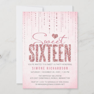 Convites Trendy Pink Glitter Doce 16 Festa