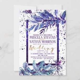 Convites Trendy Purple Foliage Splatter Weding