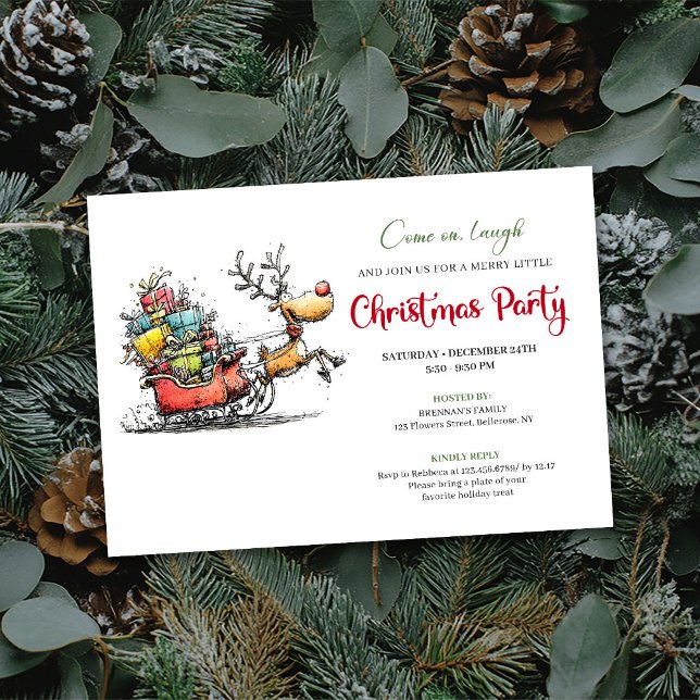 Convites Trendy quirky reindeer Christmas party invite (Trendy quirky reindeer Christmas party invite

)