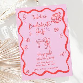 Convites Trendy Quirky Wavy Festa de solteira Desenhada