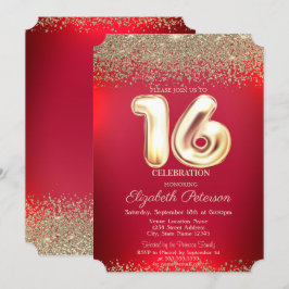Convites Trendy Red Dourado Confetti Diamond Sweet 16