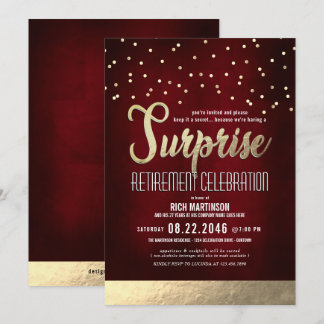 Convites Trendy Red/Dourado Surprise Retirement Party