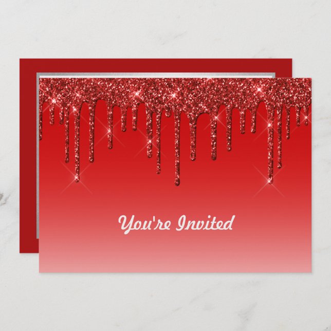 Convites Trendy Red Glitter Drives Aniversário (Frente/Verso)