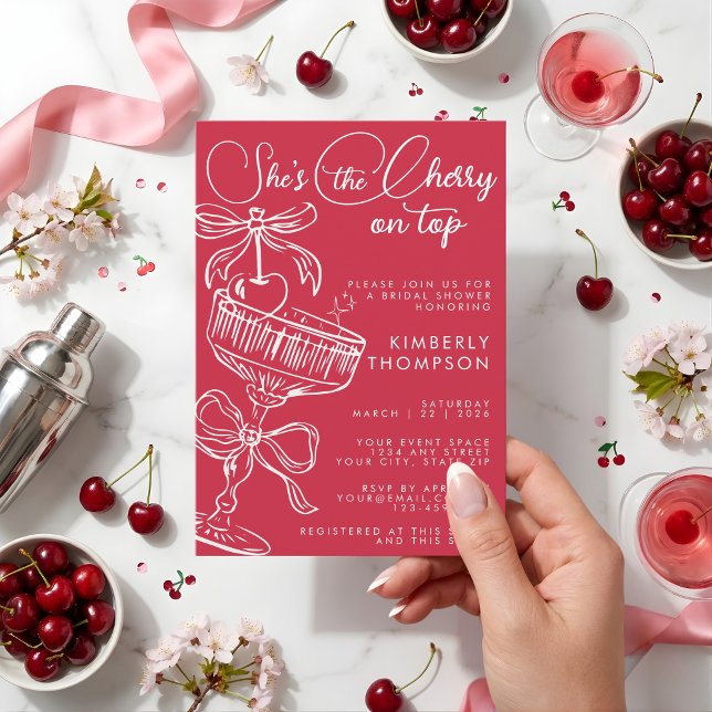 Convites Trendy Red She's The Cherry On Top Bridal Shower (Criador carregado)