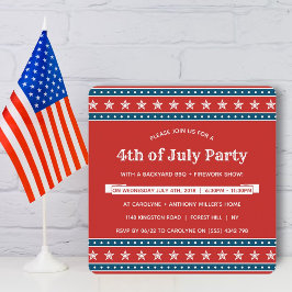 Convites Trendy Red, White & Blue 4th do Partido de julho
