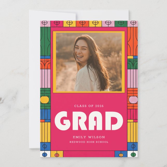 Convites Trendy Retro Modern Grad Photo Graduation (Frente)