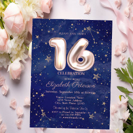 Convites Trendy Rosa Dourado Stars Marinho Blue Sweet 16