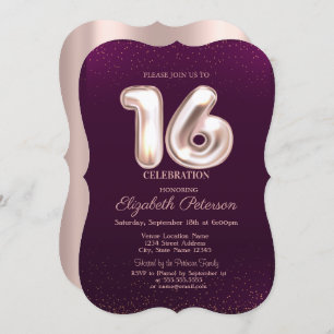 Convites Trendy Rosa Dourado,Violet Sweet 16