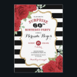 Convites Trendy Rosa vermelha 60th Surprise Birthday<br><div class="desc">Este design apresenta rosas vermelhas de aquarela vibrantes sobre fundo listrado preto e branco</div>