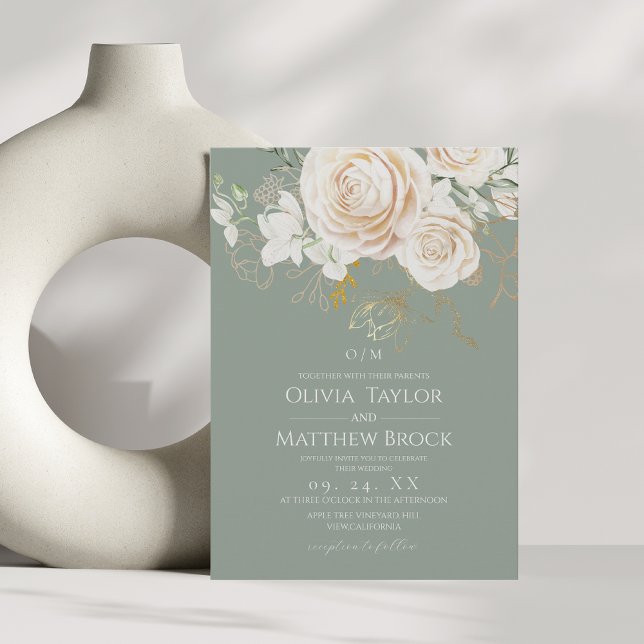 Convites Trendy Sage & Floral Wedding (Criador carregado)