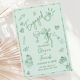 Convites Trendy Sage Green Mint Festa de noivado Desenhada