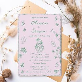 Convites Trendy Sage Hand Drawn Quirky Scribble Wedding