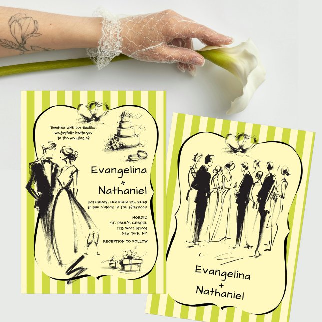 Convites Trendy Scribble Stripes Whimsical Doodle Wedding (Criador carregado)