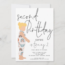 Convites Trendy Script Girl Blonde Rainbows segundo anivers