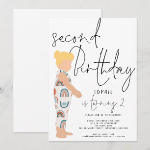 Convites Trendy Script Girl Blonde Rainbows segundo anivers