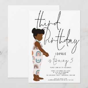 Convites Trendy Script Girl Rainbows Dark Hair aniversário 
