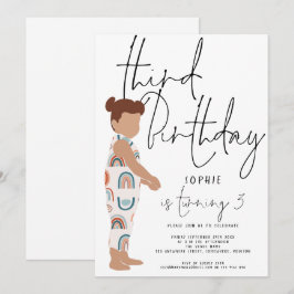 Convites Trendy Script Girl Rainbows Legal aniversário de 3