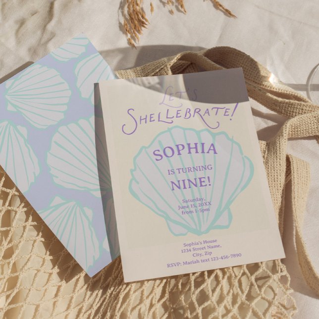 Convites Trendy Seashell Mermaid Birthday (Trendy Seashell Birthday Invitation)